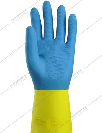 Image de Gants ménage latex bicolore bleu/jaune - T08/M