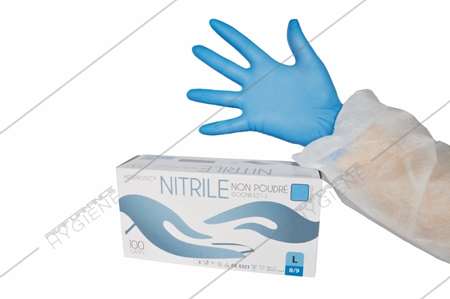 Image de Gants nitrile bleu non poudrés jetables - boite 100 - T09/L