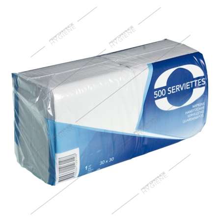 Serviettes 30x30cm ouate 1 Pli (Blanc) - carton 5000