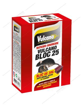 Appât bloc 30g rats/souris milieu humide VULCANO - bte 240g