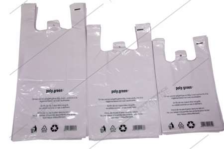 Image de Sacs bretelles BD blanc 50µ poly-green 26+12x45cm - lot 50