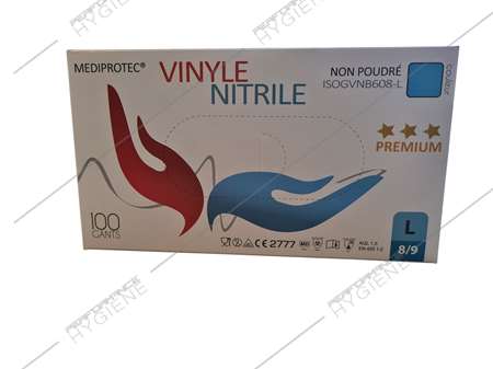 Image de Gants vinyle nitrile bleu non poudrés PREMIUM x100 - T09/L
