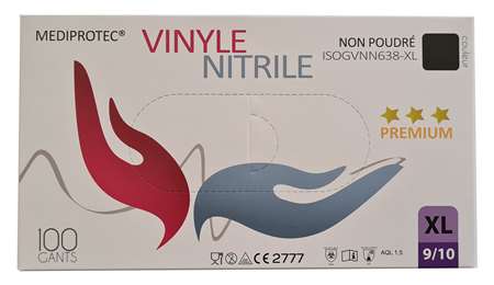 Image de Gants vinyle nitrile NOIR non poudrés PREMIUM x100 - T10/XL