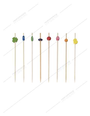 Piques décorées 12cm assortis bambou - lot de 100