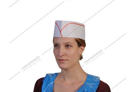 Image de Calot papier blanc liseré rouge réglable - boîte 100