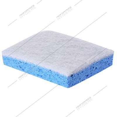 Image de Eponge grattante douce blanche/bleue sanitaires 13x9cm - x10