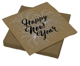Serviettes 40x40cm ouate 3P HAPPY NEW YEAR Or - lot de 50