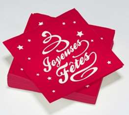 Serviettes 40x40cm ouate 3P JOYEUSES FETES - lot de 50