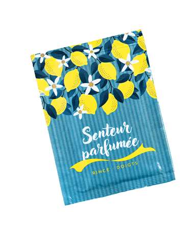 Rince doigts serviette imprégnée au citron - Carton de 1000